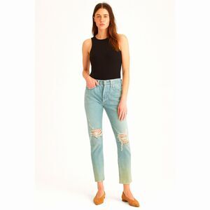 MOTHER SUPERIOR Denim Green The Tomcat Chew Straight Jeans Pants Women's Size 26